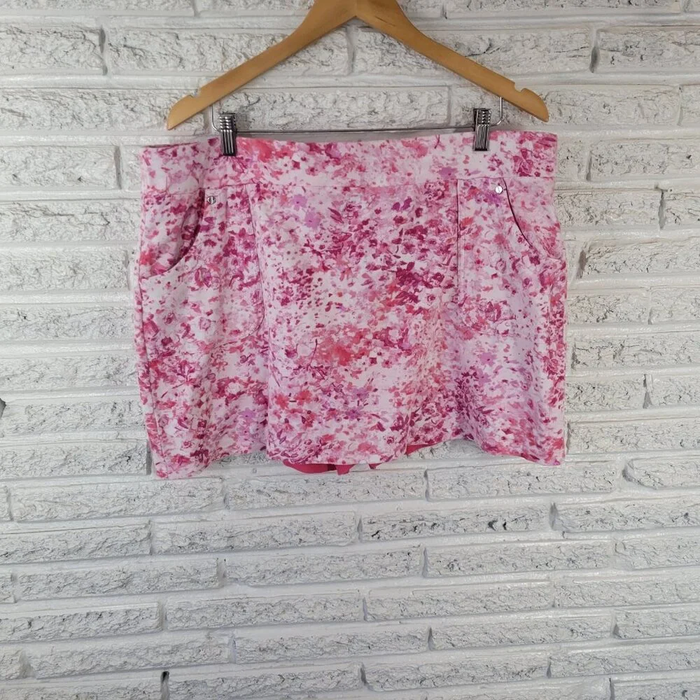 Jones New York XL Pink Floral Skort Cotton Pull On Elastic Waist FLO309XE
